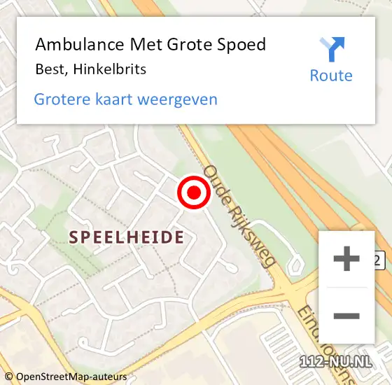 Locatie op kaart van de 112 melding: Ambulance Met Grote Spoed Naar Best, Hinkelbrits op 12 juni 2019 09:54