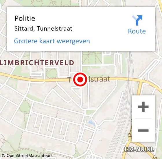 Locatie op kaart van de 112 melding: Politie Sittard, Tunnelstraat op 12 juni 2019 10:35