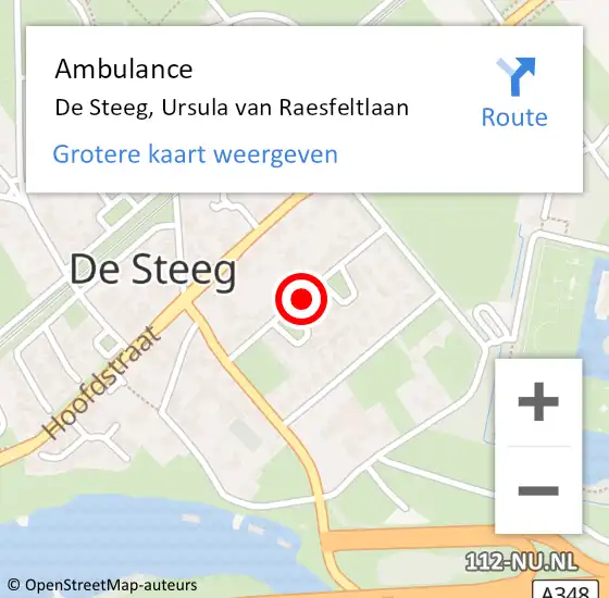 Locatie op kaart van de 112 melding: Ambulance De Steeg, Ursula van Raesfeltlaan op 12 juni 2019 11:32