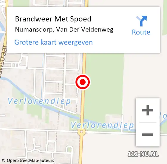Locatie op kaart van de 112 melding: Brandweer Met Spoed Naar Numansdorp, Van Der Veldenweg op 12 juni 2019 13:52