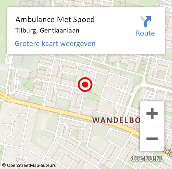 Locatie op kaart van de 112 melding: Ambulance Met Spoed Naar Tilburg, Gentiaanlaan op 12 juni 2019 14:41