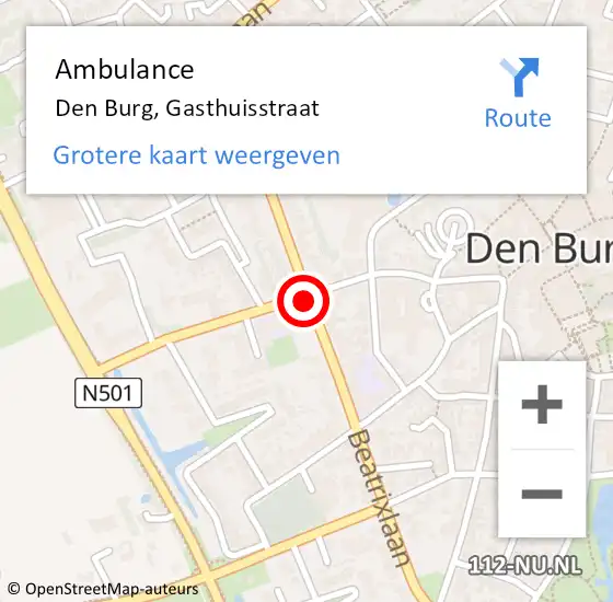 Locatie op kaart van de 112 melding: Ambulance Den Burg, Gasthuisstraat op 12 juni 2019 15:08