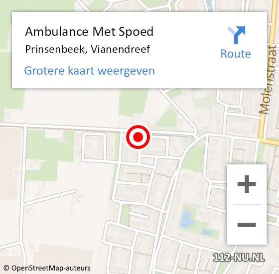 Locatie op kaart van de 112 melding: Ambulance Met Spoed Naar Prinsenbeek, Vianendreef op 12 juni 2019 15:28