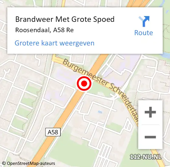 Locatie op kaart van de 112 melding: Brandweer Met Grote Spoed Naar Roosendaal, A58 Re op 12 juni 2019 16:08