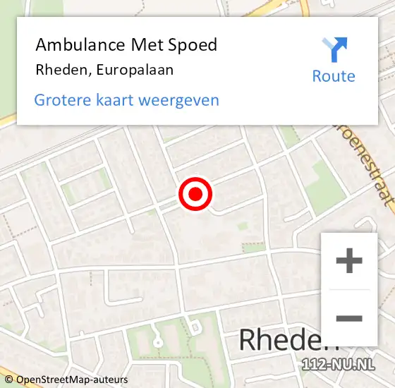 Locatie op kaart van de 112 melding: Ambulance Met Spoed Naar Rheden, Europalaan op 12 juni 2019 16:19