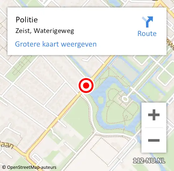 Locatie op kaart van de 112 melding: Politie Zeist, Waterigeweg op 12 juni 2019 16:48