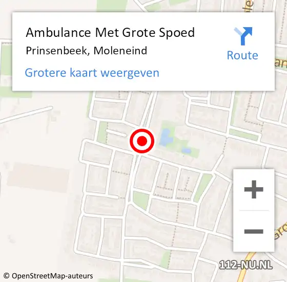 Locatie op kaart van de 112 melding: Ambulance Met Grote Spoed Naar Prinsenbeek, Moleneind op 12 juni 2019 19:34