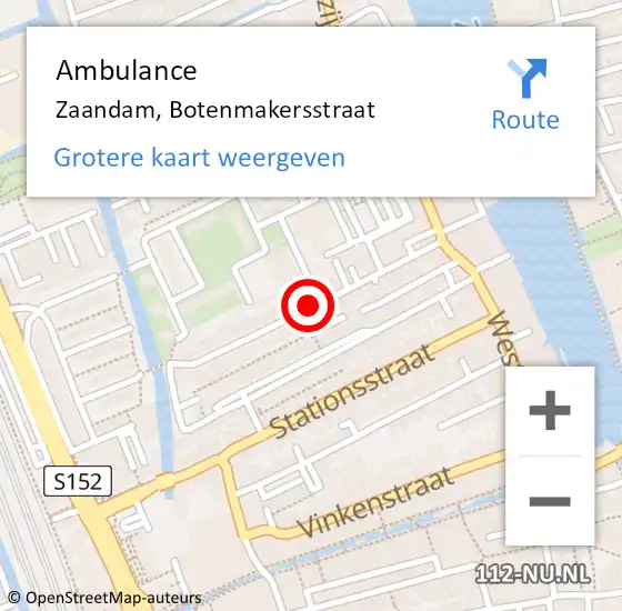 Locatie op kaart van de 112 melding: Ambulance Zaandam, Botenmakersstraat op 13 juni 2019 01:56