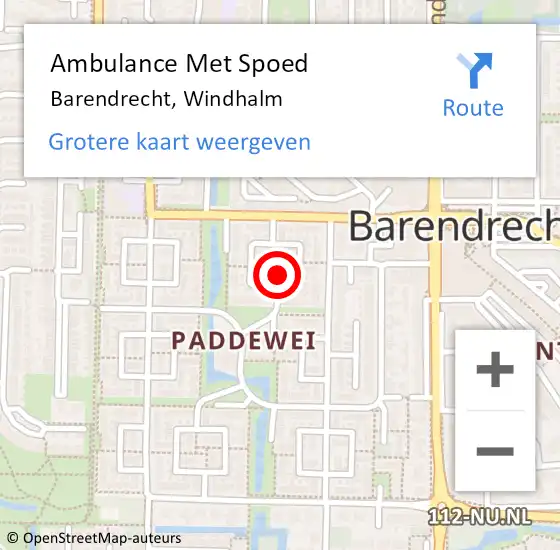 Locatie op kaart van de 112 melding: Ambulance Met Spoed Naar Barendrecht, Windhalm op 13 juni 2019 05:02