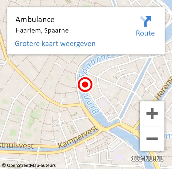 Locatie op kaart van de 112 melding: Ambulance Haarlem, Spaarne op 13 juni 2019 06:46