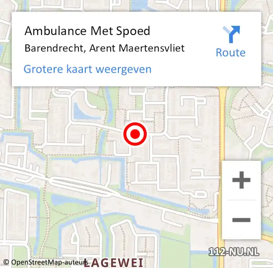 Locatie op kaart van de 112 melding: Ambulance Met Spoed Naar Barendrecht, Arent Maertensvliet op 13 juni 2019 11:06