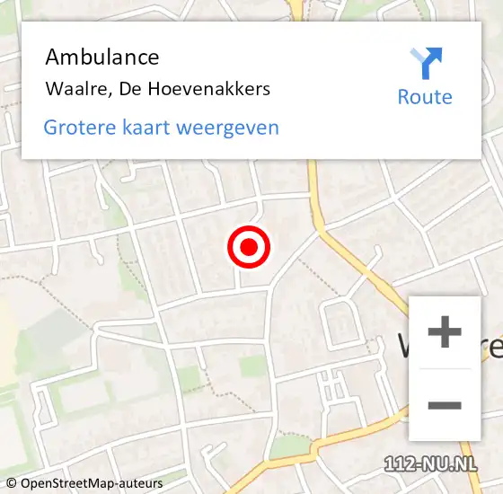 Locatie op kaart van de 112 melding: Ambulance Waalre, De Hoevenakkers op 13 juni 2019 13:16