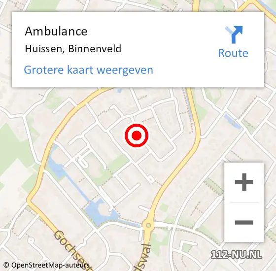 Locatie op kaart van de 112 melding: Ambulance Huissen, Binnenveld op 13 juni 2019 16:20