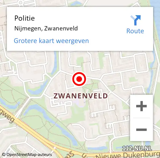 Locatie op kaart van de 112 melding: Politie Nijmegen, Zwanenveld op 13 juni 2019 16:55
