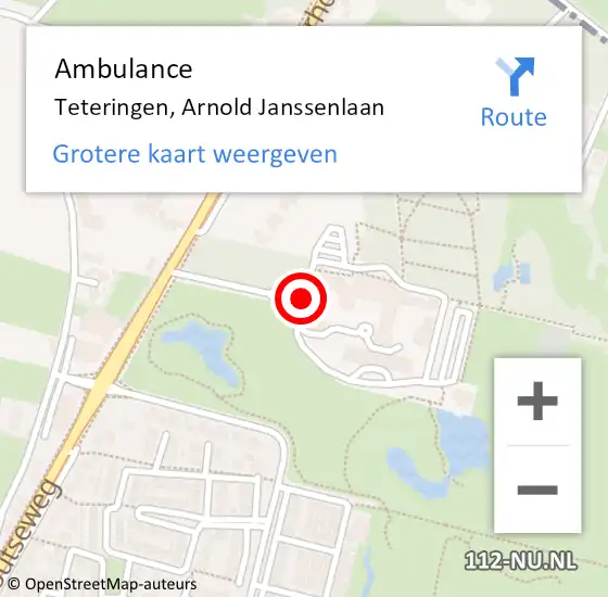 Locatie op kaart van de 112 melding: Ambulance Teteringen, Arnold Janssenlaan op 13 juni 2019 17:06