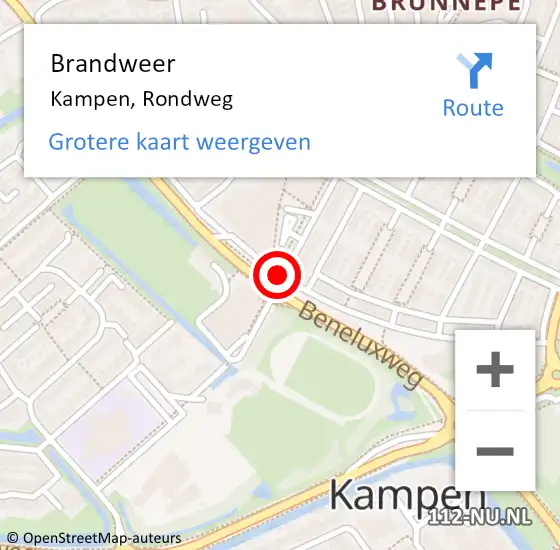Locatie op kaart van de 112 melding: Brandweer Kampen, Rondweg op 13 juni 2019 17:32