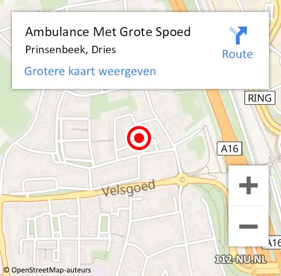 Locatie op kaart van de 112 melding: Ambulance Met Grote Spoed Naar Prinsenbeek, Dries op 13 juni 2019 18:04