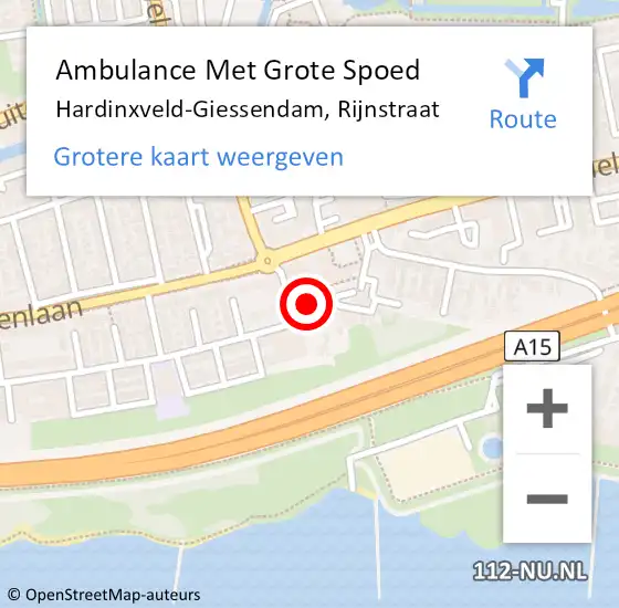 Locatie op kaart van de 112 melding: Ambulance Met Grote Spoed Naar Hardinxveld-Giessendam, Rijnstraat op 14 juni 2019 02:52