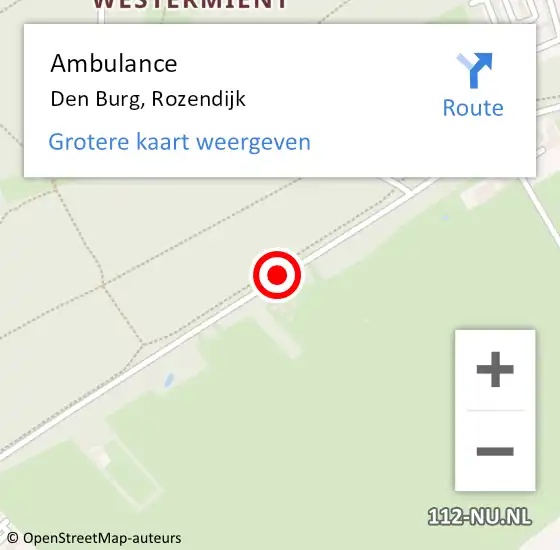 Locatie op kaart van de 112 melding: Ambulance Den Burg, Rozendijk op 14 juni 2019 05:53