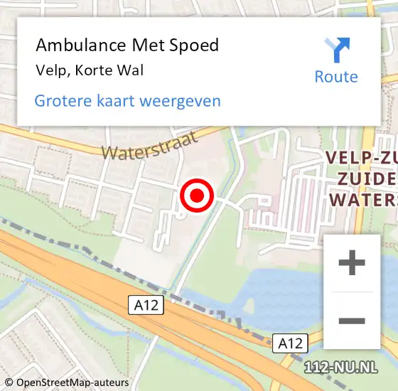 Locatie op kaart van de 112 melding: Ambulance Met Spoed Naar Velp, Korte Wal op 14 juni 2019 05:54