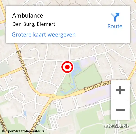 Locatie op kaart van de 112 melding: Ambulance Den Burg, Elemert op 14 juni 2019 08:25