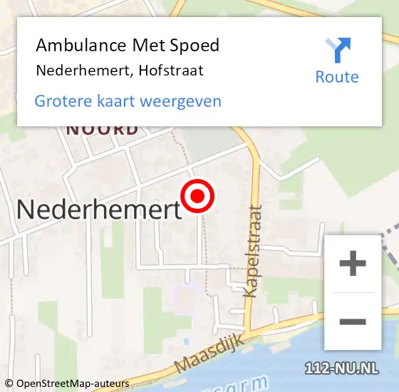 Locatie op kaart van de 112 melding: Ambulance Met Spoed Naar Nederhemert, Hofstraat op 14 juni 2019 10:06