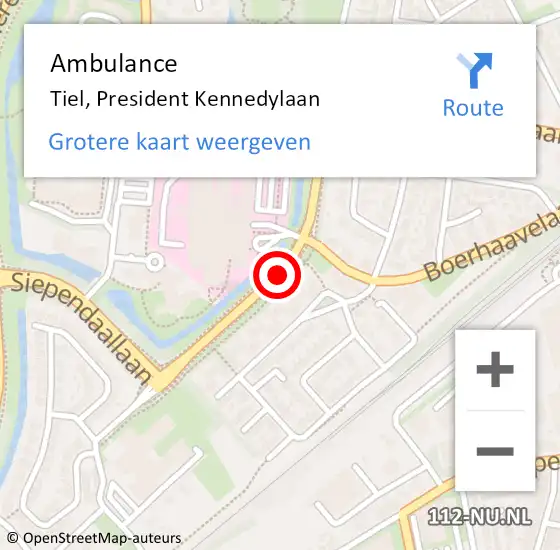 Locatie op kaart van de 112 melding: Ambulance Tiel, President Kennedylaan op 14 juni 2019 13:08