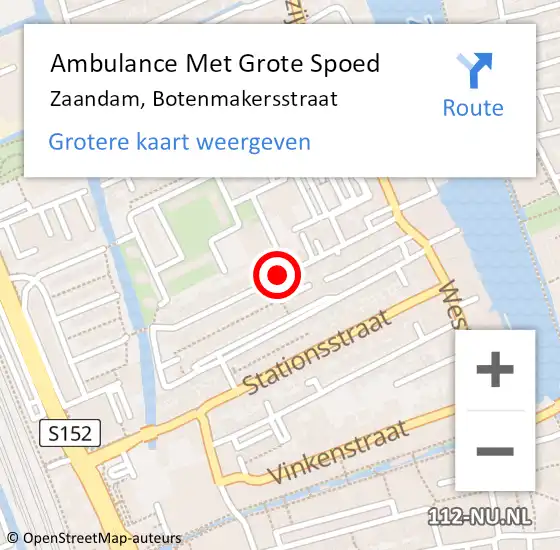 Locatie op kaart van de 112 melding: Ambulance Met Grote Spoed Naar Zaandam, Botenmakersstraat op 14 juni 2019 16:20
