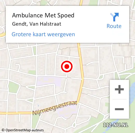 Locatie op kaart van de 112 melding: Ambulance Met Spoed Naar Gendt, Van Halstraat op 14 juni 2019 16:41