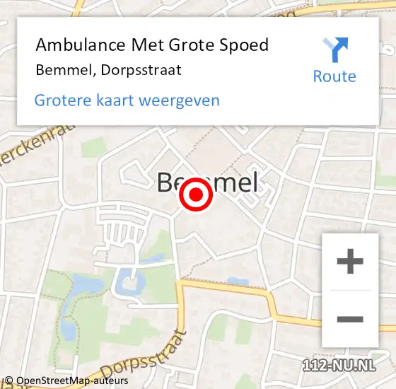 Locatie op kaart van de 112 melding: Ambulance Met Grote Spoed Naar Bemmel, Dorpsstraat op 14 juni 2019 17:11