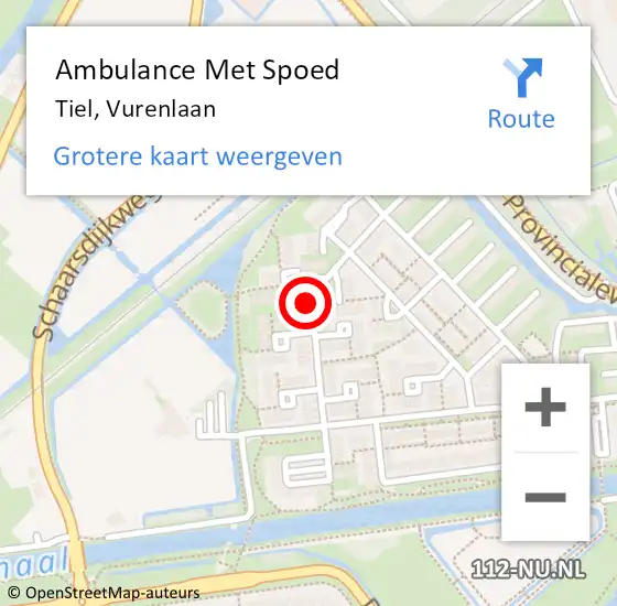Locatie op kaart van de 112 melding: Ambulance Met Spoed Naar Tiel, Vurenlaan op 14 juni 2019 18:32