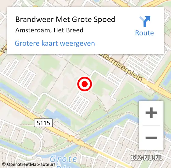 Locatie op kaart van de 112 melding: Brandweer Met Grote Spoed Naar Amsterdam, Het Breed op 14 juni 2019 18:45
