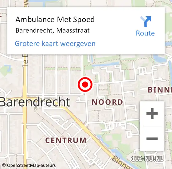 Locatie op kaart van de 112 melding: Ambulance Met Spoed Naar Barendrecht, Maasstraat op 14 juni 2019 18:59