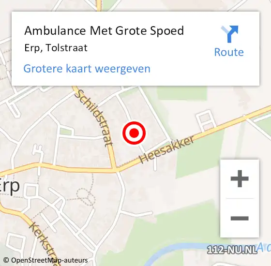 Locatie op kaart van de 112 melding: Ambulance Met Grote Spoed Naar Erp, Tolstraat op 14 juni 2019 20:21