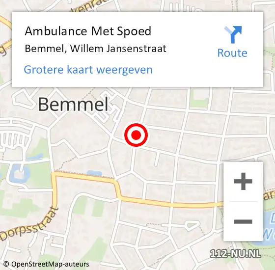 Locatie op kaart van de 112 melding: Ambulance Met Spoed Naar Bemmel, Willem Jansenstraat op 14 juni 2019 21:33