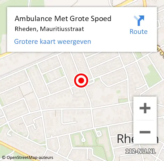 Locatie op kaart van de 112 melding: Ambulance Met Grote Spoed Naar Rheden, Mauritiusstraat op 14 juni 2019 21:39