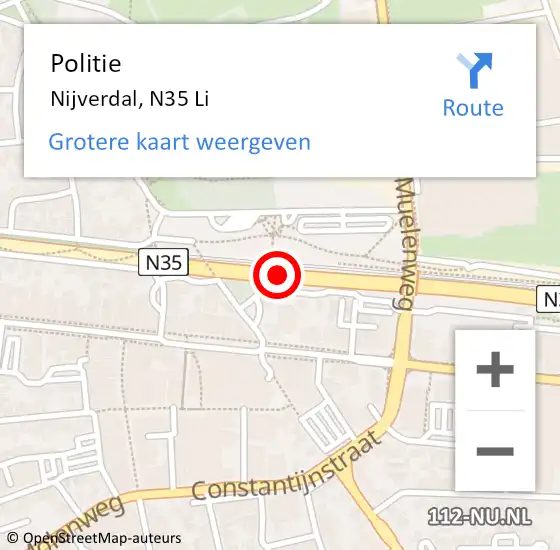 Locatie op kaart van de 112 melding: Politie Nijverdal, N35 Li op 14 juni 2019 22:49