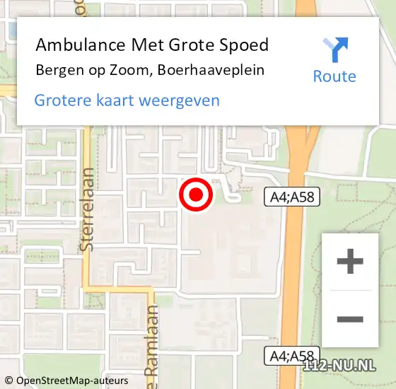 Locatie op kaart van de 112 melding: Ambulance Met Grote Spoed Naar Bergen op Zoom, Boerhaaveplein op 15 juni 2019 00:28