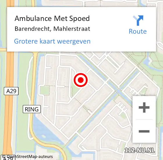 Locatie op kaart van de 112 melding: Ambulance Met Spoed Naar Barendrecht, Mahlerstraat op 15 juni 2019 07:24