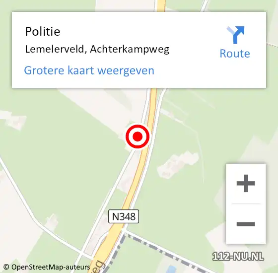 Locatie op kaart van de 112 melding: Politie Lemelerveld, Achterkampweg op 15 juni 2019 08:29