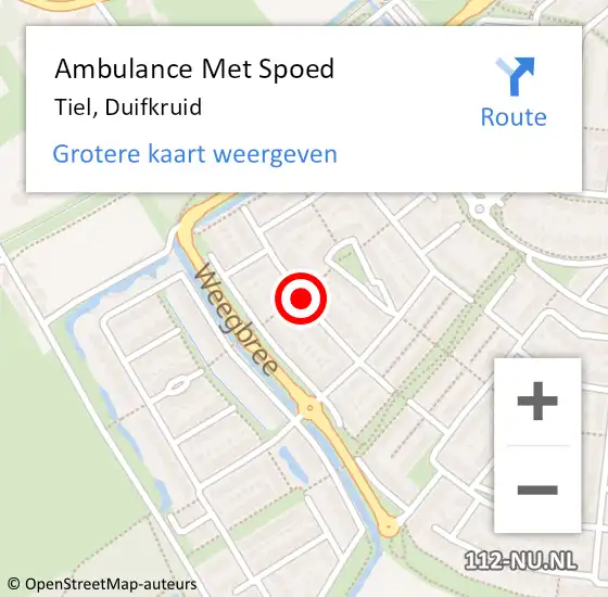 Locatie op kaart van de 112 melding: Ambulance Met Spoed Naar Tiel, Duifkruid op 15 juni 2019 10:25