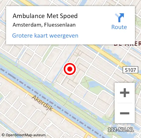 Locatie op kaart van de 112 melding: Ambulance Met Spoed Naar Amsterdam, Fluessenlaan op 15 juni 2019 10:46