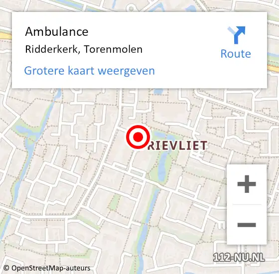 Locatie op kaart van de 112 melding: Ambulance Ridderkerk, Torenmolen op 15 juni 2019 11:08