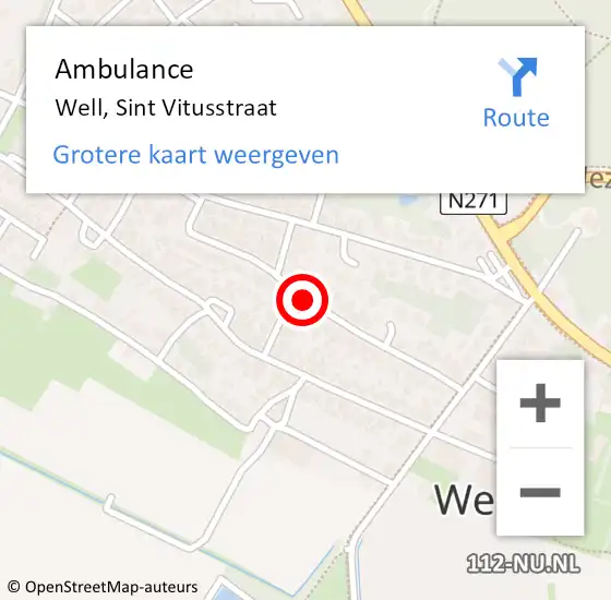 Locatie op kaart van de 112 melding: Ambulance Well, Sint Vitusstraat op 15 juni 2019 11:23