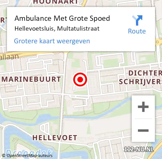 Locatie op kaart van de 112 melding: Ambulance Met Grote Spoed Naar Hellevoetsluis, Multatulistraat op 15 juni 2019 12:23