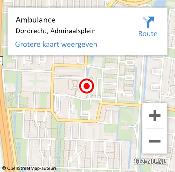 Locatie op kaart van de 112 melding: Ambulance Dordrecht, Admiraalsplein op 15 juni 2019 13:29