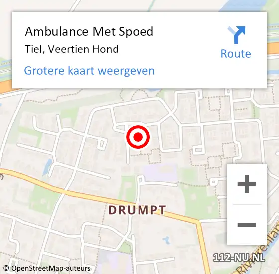 Locatie op kaart van de 112 melding: Ambulance Met Spoed Naar Tiel, Veertien Hond op 15 juni 2019 13:58