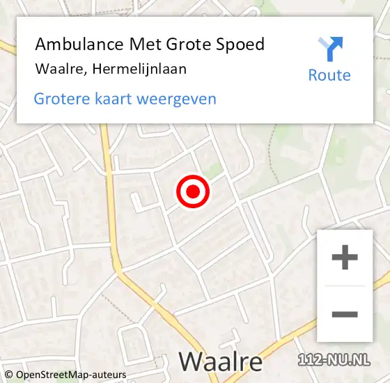 Locatie op kaart van de 112 melding: Ambulance Met Grote Spoed Naar Waalre, Hermelijnlaan op 15 juni 2019 16:00