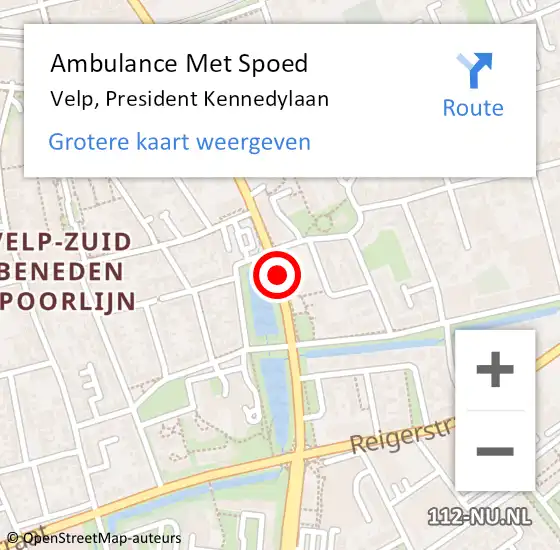 Locatie op kaart van de 112 melding: Ambulance Met Spoed Naar Velp, President Kennedylaan op 15 juni 2019 18:28