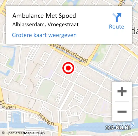 Locatie op kaart van de 112 melding: Ambulance Met Spoed Naar Alblasserdam, Vroegestraat op 15 juni 2019 18:28